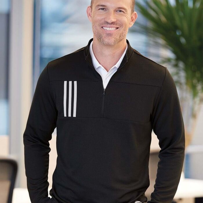 Men's 3-Stripes Double-Knit Quarter-Zip Pullover Thumbnail